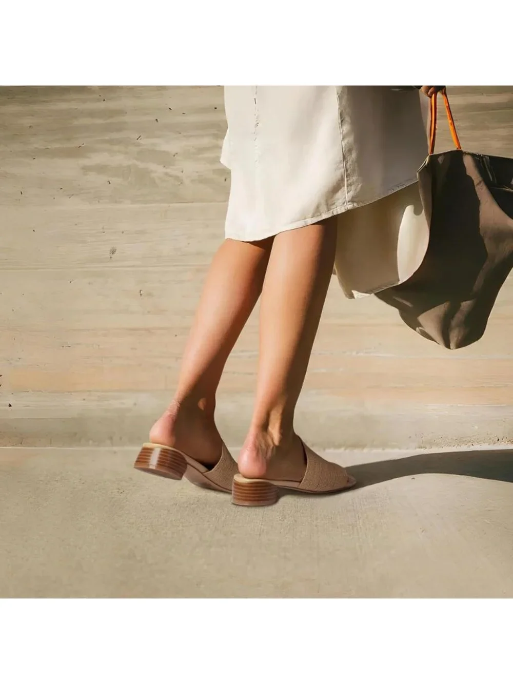 Women's Block Kitten Heels Raffia Slide Mule Sandals Square Open Toe Shoes - Picture 3 of 6